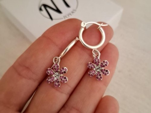 Argollas Flores Fucsia Argollas Flores Fucsia - Acero Blanco