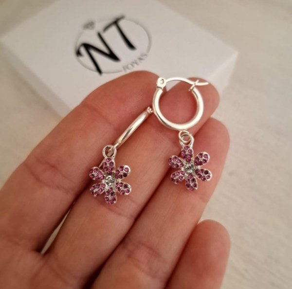 Argollas Flores Fucsia - Acero Blanco