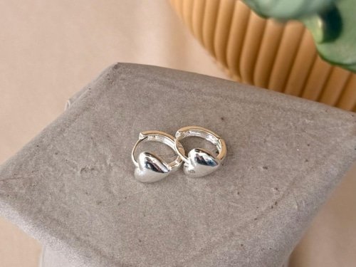 Aros cubanos corazones - Acero Blanco