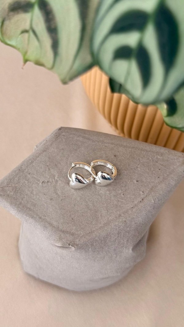 Aros cubanos corazones - Acero Blanco