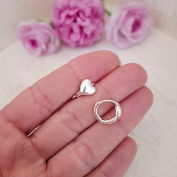 Aros cubanos corazones - Acero Blanco