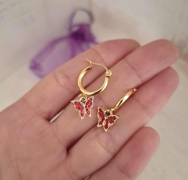 Aros Mariposas Colores - Acero Dorado Aros Mariposas Colores - Acero Dorado
