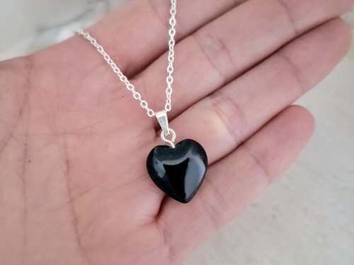 Colgante Corazón Negro - Acero Blanco