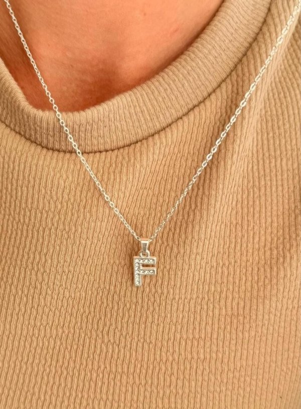 Colgante Inicial con Brillo - Acero Blanco