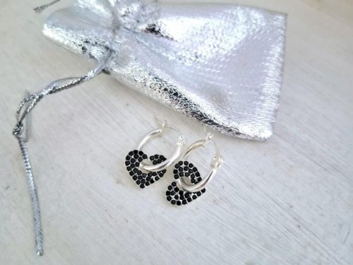 Argollas Corazón Negro - Acero Blanco