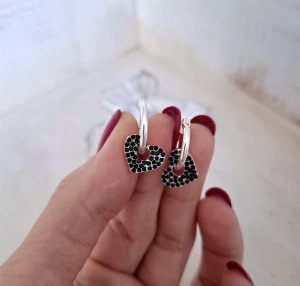 Argollas Corazón Negro Argollas Corazón Negro - Acero Blanco