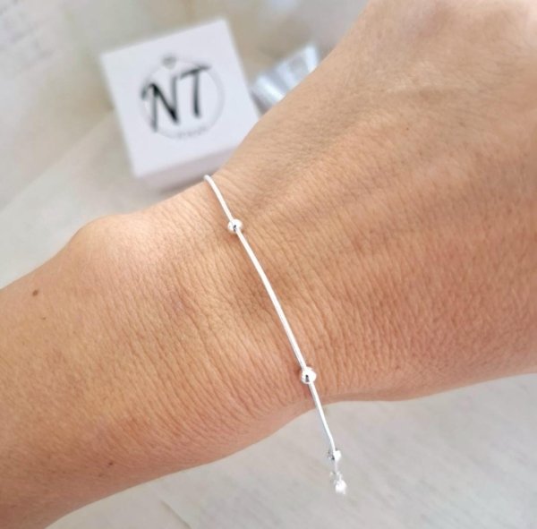 Pulsera Fina Bolitas - Acero Blanco
