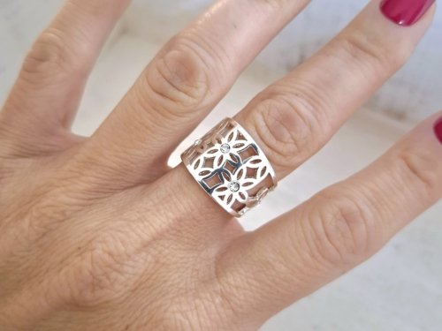 Anillo Flores - Acero Blanco Anillo Flores - Acero Blanco