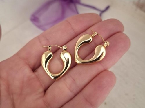 Aros Corazón Liso - Acero Dorado