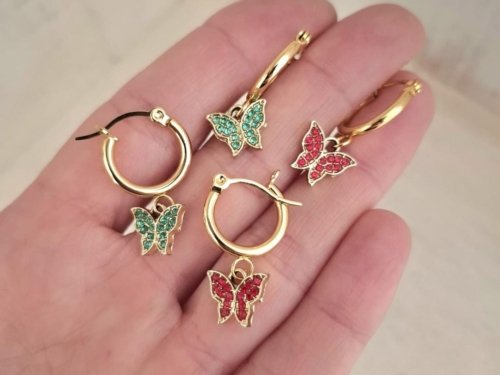 Aros Mariposas Colores - Acero Dorado