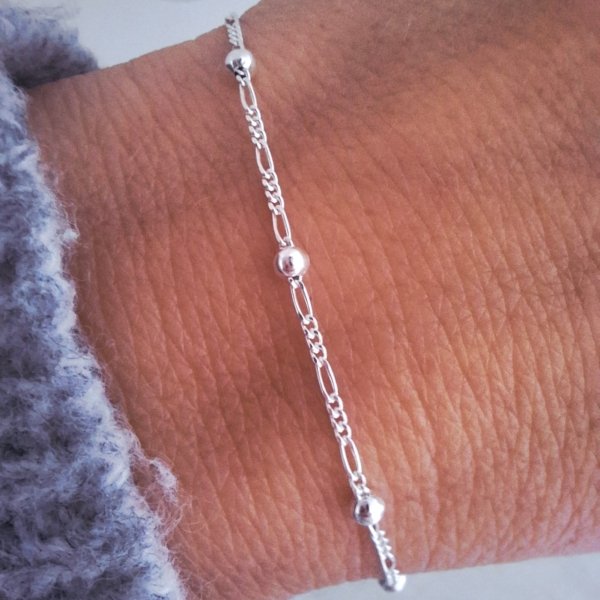 Pulsera bolitas figaro. plata 925