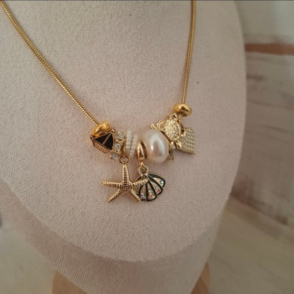 Collar charms Mar - Acero Dorado