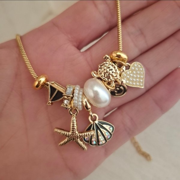 Collar charms Mar - Acero Dorado