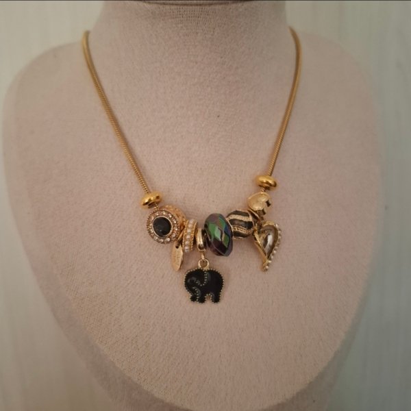 Collar Charms Elefante - Acero Dorado