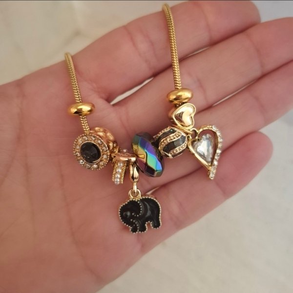 Collar Charms Elefante - Acero Dorado