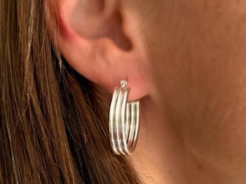 Argollas a Rayas- Acero Blanco