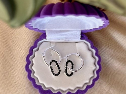 Argollas dije negro- Acero Blanco