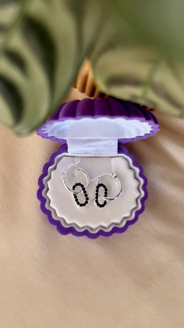 Argollas dije negro- Acero Blanco