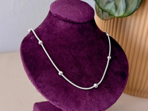 Cadena cola de rata y bolitas - Acero blanco