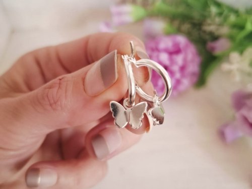 Aros Mariposas plateadas- Acero Blanco