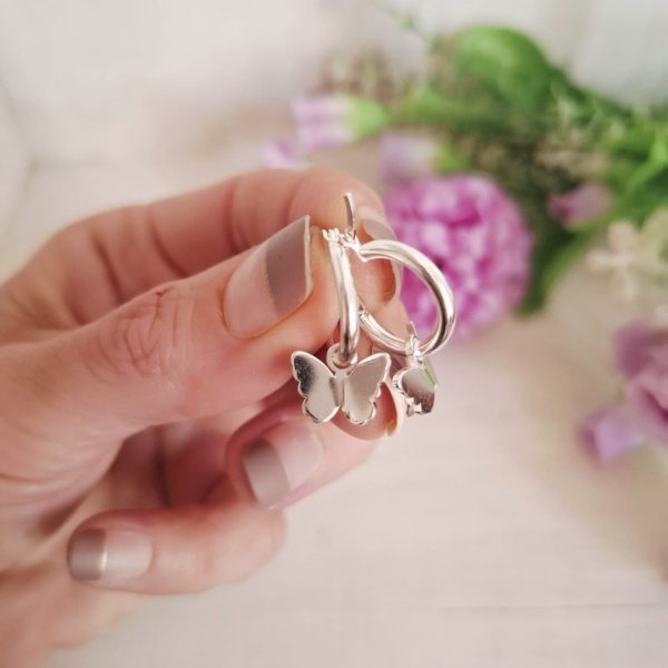 Aros Mariposas plateadas- Acero Blanco