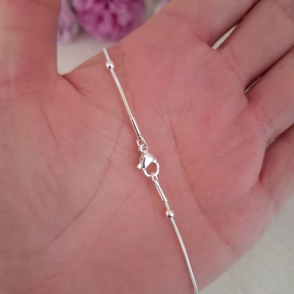 Cadena cola de rata y bolitas - Acero blanco