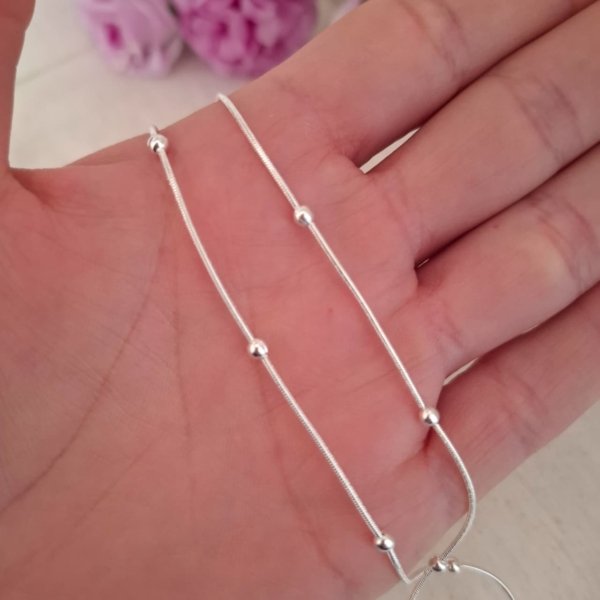 Cadena cola de rata y bolitas - Acero blanco