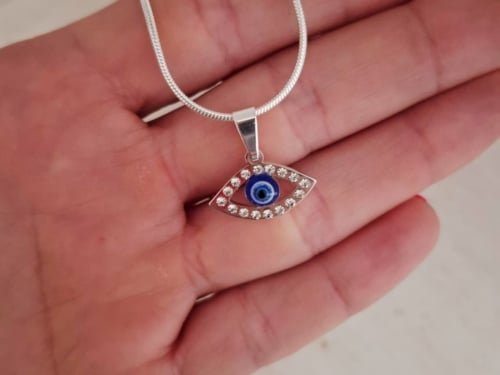 Colgante ojo turco alargado Acero Blanco