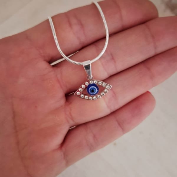 Colgante ojo turco alargado Acero Blanco
