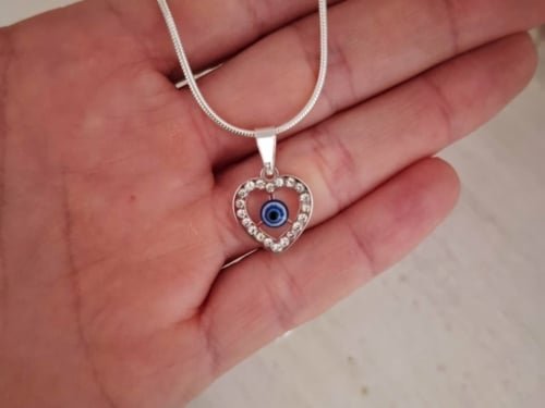 colgante ojo turco corazón Acero Blanco